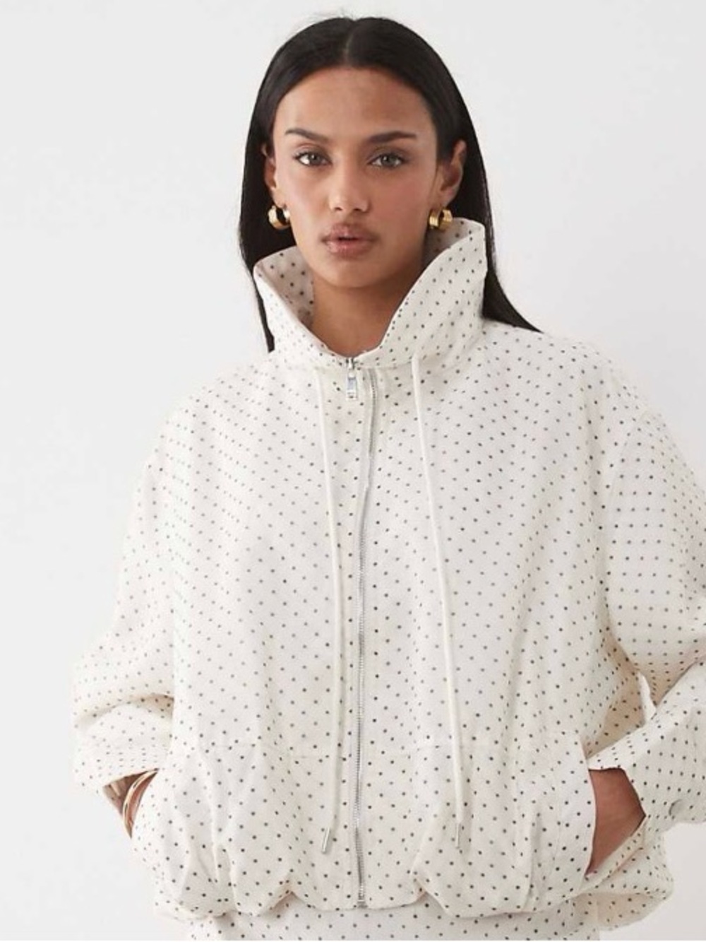 GHOSPELL POLKA DOT BUBBLE MOCK NECK JACKET